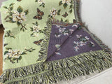 Floral butterfly jacquard blanket,Green jacquard blanket,Woven Large Throw, Sofa Blanket, Picnic blanket,Beach blanke,Housewarming gift.