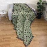 Floral butterfly jacquard blanket,Green jacquard blanket,Woven Large Throw, Sofa Blanket, Picnic blanket,Beach blanke,Housewarming gift.
