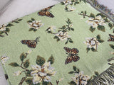 Floral butterfly jacquard blanket,Green jacquard blanket,Woven Large Throw, Sofa Blanket, Picnic blanket,Beach blanke,Housewarming gift.
