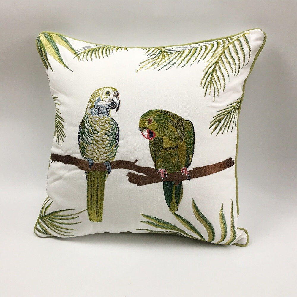 Canvas cotton embroidery parrot embroidery cushion cover,Embroidery Pillow Covers, Decorative Pillows, Housewarming gift