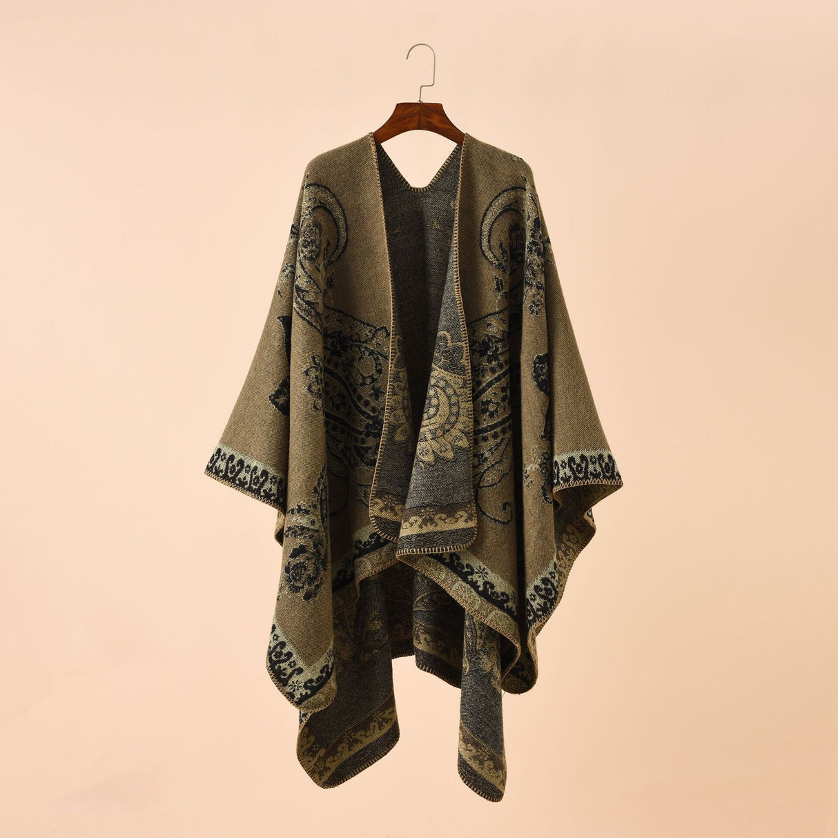 Winter Women's  Cashew pattern Shawl Wrap Plus Size Cardigan Poncho Cape Open Front Long Winter Sweater Coat,Cozy Warm Fashion Cloak Scarf