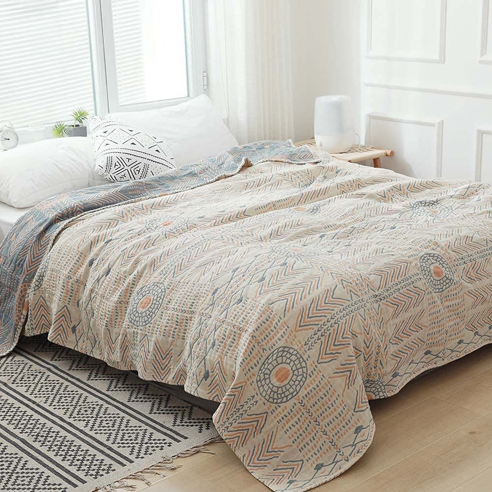 Bohemia Cotton Blanket Throw,Cotton Blanket 4-Layers Double-sided Woven Home Decor Bedding,Cozy Nap Throw Blanket,Housewarming gift.