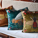 Luxury Velvet Flying bee Retro Inspired Embroidery Pillow Cover,20"X20" Decorative Pillows, Housewarming gift