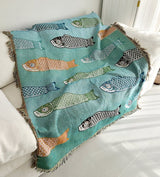 More fish jacquard Woven Blankets, Sofa Blanket, Picnic blanket,Beach blanke,Double-Sided Use,Housewarming gift.
