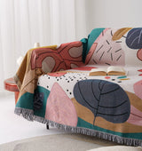 Cartoon leaves jacquard woven blankets, Sofa Blanket, Picnic blanket,Beach blanke,Double-Sided Use,Housewarming gift.