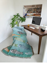 More fish jacquard Woven Blankets, Sofa Blanket, Picnic blanket,Beach blanke,Double-Sided Use,Housewarming gift.