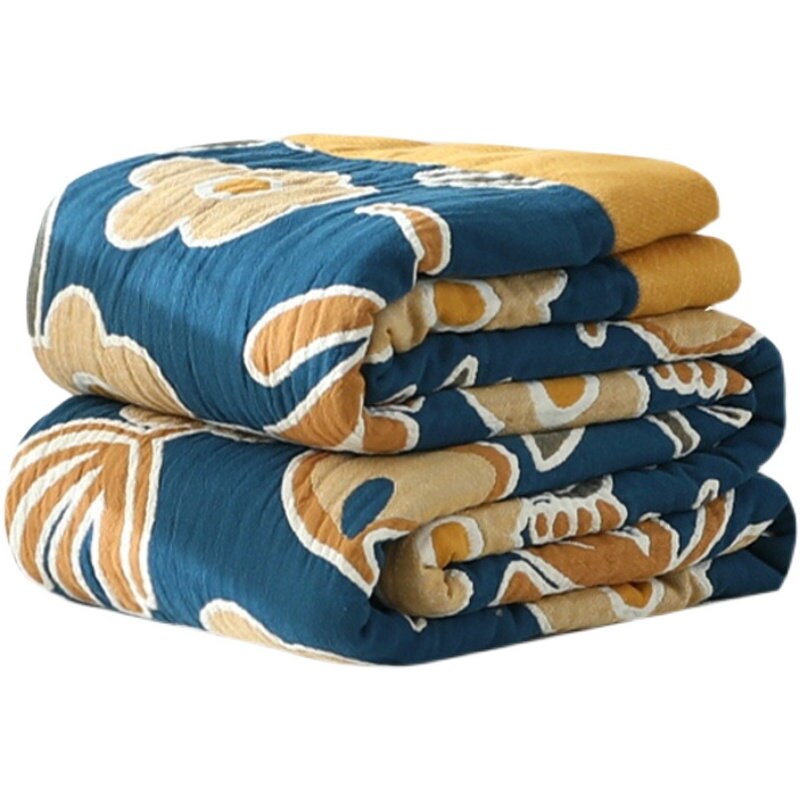 Five Layers Cotton Blanket 100% cotton bedcover Sofa Blanket,Yellow Edging Decorative Bed Woven Cotton Blanket,Housewarming gift.