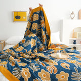 Five Layers Cotton Blanket 100% cotton bedcover Sofa Blanket,Yellow Edging Decorative Bed Woven Cotton Blanket,Housewarming gift.