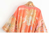 Kimono Boho Mermaid Print Sashes Women Bohemian V Neck Batwing Sleeves Long Robe Kimono,Gift For Her