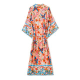 Cotton Kimono Boho Vintage Fly Bird Print Sashes Women Bohemian V Neck Batwing Sleeves happy short robe Kimono Jacket,gift for her
