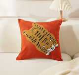 Orange Tiger Cotton embroidered texture pillowcases, Retro luxury style Embroidered cushion pillows, decorative pillows, housewarming gifts.