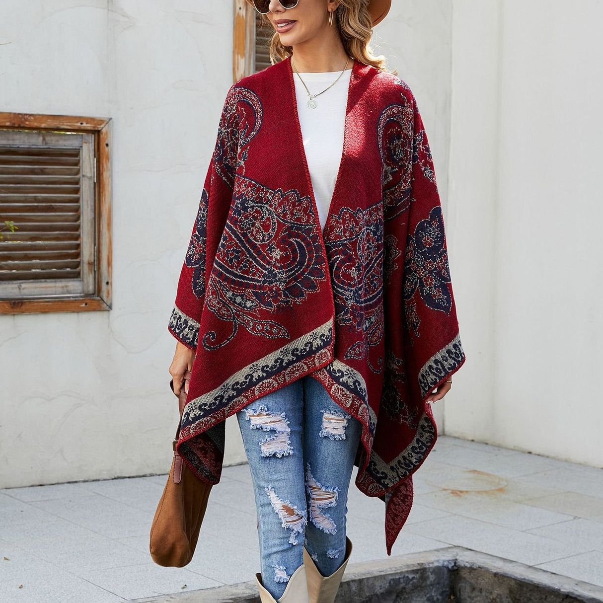 Winter Women's  Cashew pattern Shawl Wrap Plus Size Cardigan Poncho Cape Open Front Long Winter Sweater Coat,Cozy Warm Fashion Cloak Scarf