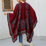 Winter Women's  Cashew pattern Shawl Wrap Plus Size Cardigan Poncho Cape Open Front Long Winter Sweater Coat,Cozy Warm Fashion Cloak Scarf