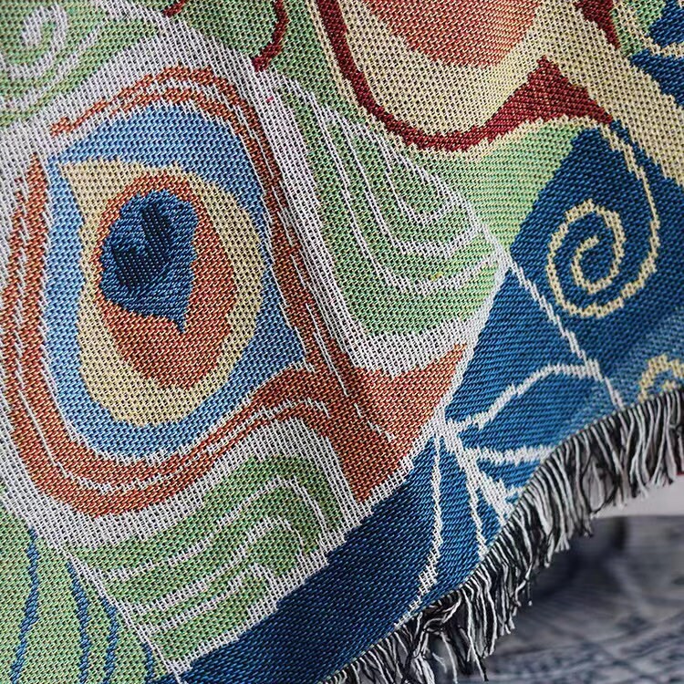 Peacock pattern sofa blanket, Double-Sided Use Sofa Throw Blanket, Large Woven Tapestry Jacquard Throw, Housewarming gift.