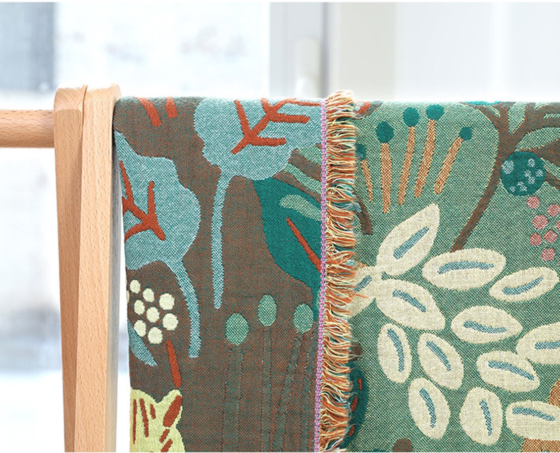 Forest Tiger 6 Layers Cotton Throw Bed Cover 100% cotton Muslin Sofa Throw Boho Decor, Jacquard Bed Throw Blanket, Housewarming gift.