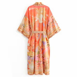 Kimono Boho Mermaid Print Sashes Women Bohemian V Neck Batwing Sleeves Long Robe Kimono,Gift For Her