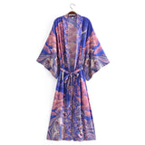 Cotton Kimono Boho Star Moon Print Sashes Women Bohemian V Neck Batwing Sleeves Short Robe Kimono, Gift For Her