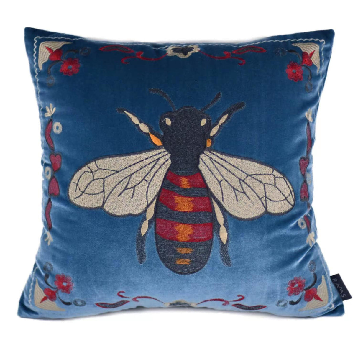 Luxury Velvet Flying bee Retro Inspired Embroidery Pillow Cover,20"X20" Decorative Pillows, Housewarming gift