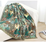 Forest Tiger 6 Layers Cotton Throw Bed Cover 100% cotton Muslin Sofa Throw Boho Decor, Jacquard Bed Throw Blanket, Housewarming gift.