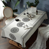 Canvas Print Boho Mandala Tablecloth,black tassel tablecloth,Kitchen, Table Décor,Housewarming gift.
