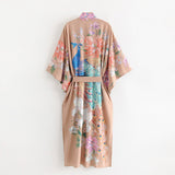 Kimono Boho Vintage peacock print Sashes Women Bohemian V Neck Batwing Sleeves happy long robe Kimono Jacket,gift for her