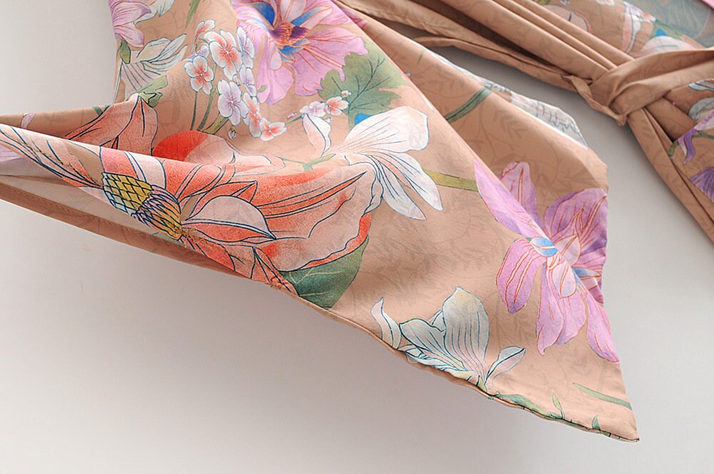 Kimono Boho Vintage peacock print Sashes Women Bohemian V Neck Batwing Sleeves happy long robe Kimono Jacket,gift for her