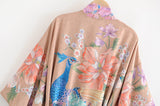 Kimono Boho Vintage peacock print Sashes Women Bohemian V Neck Batwing Sleeves happy long robe Kimono Jacket,gift for her