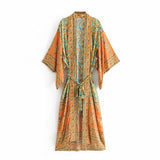 Kimono Boho Floweret Print Sashes Women Bohemian V Neck Batwing Sleeves Robe Kimono Jacket, Gift for her