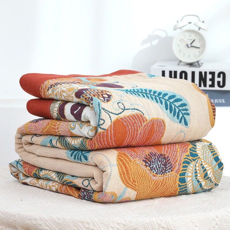 Cute Panda 6 Layers Cotton Throw Bed Cover 100% cotton Muslin Sofa Throw Boho Decor,Double-sided Bed Throw Blanket, Housewarming gift.