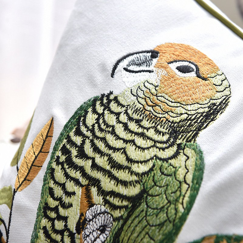 Canvas cotton embroidery parrot embroidery cushion cover,Embroidery Pillow Covers, Decorative Pillows, Housewarming gift