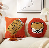 Orange Tiger Cotton embroidered texture pillowcases, Retro luxury style Embroidered cushion pillows, decorative pillows, housewarming gifts.