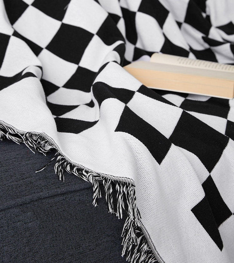 Checkerboard Pattern Black Sofa Cloth Decorative Sofa Cover,Double-Sided Use Sofa Throw Blanket,large size, Gift for Home