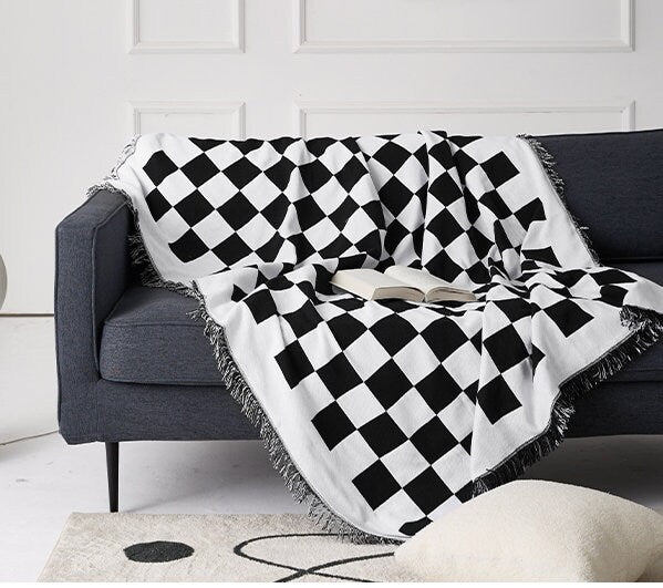 Checkerboard Pattern Black Sofa Cloth Decorative Sofa Cover,Double-Sided Use Sofa Throw Blanket,large size, Gift for Home