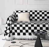 Checkerboard Pattern Black Sofa Cloth Decorative Sofa Cover,Double-Sided Use Sofa Throw Blanket,large size, Gift for Home