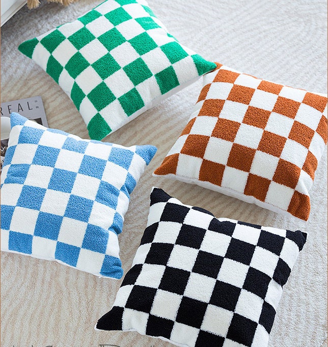 Checkerboard Pattern Canvas Embroidered Texture Pillowcases, Embroidered Cushion Pillows, Decorative Pillows, Housewarming Gifts.