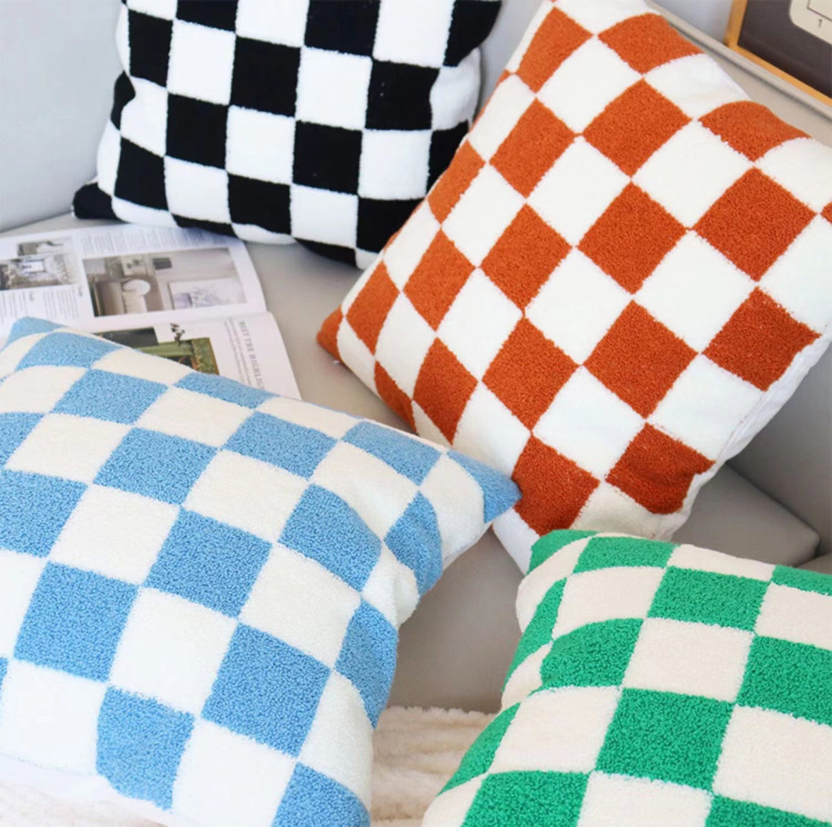 Checkerboard Pattern Canvas Embroidered Texture Pillowcases, Embroidered Cushion Pillows, Decorative Pillows, Housewarming Gifts.