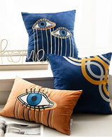 Evil Eye Velvet Embroidery Cushion, Embroidery Pillow Covers, Decorative Pillows, Housewarming gift