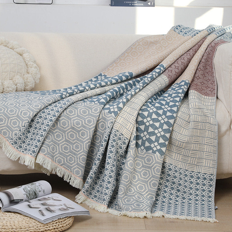 Cotton Blanket with tassel,cotton bedcover Sofa Blanket,Tassel Decorative King Size Bed Woven Cotton Blanket for summer,Housewarming gift