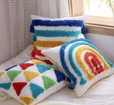 Color Triangle Tufted Cushion Cover 18" x 18"inch,100% Cotton Tufted Textured Pillow Case,Decorative Tassel Pillows,Housewarming gift.