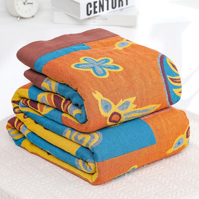 Pure Cotton Five Layer Gauze Jacquard Blanket Throw Bed Cover Sofa Throw Boho Decor, Double-sided Bed Throw Blanket,Housewarming gift.