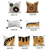 Cartoon tiger embroidered cotton texture pillowcases, Decorative pillow cushion cover, Housewarming gifts.