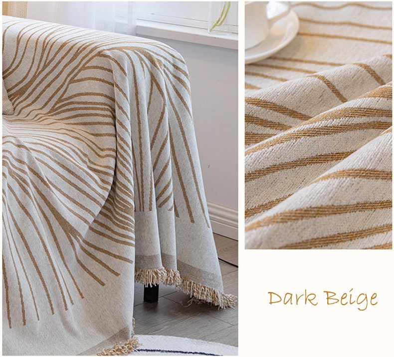 Multi-line chenille jacquard tassels bedcover sofa blanket, Couch bedspread nap blanket throw,Gift for Home, Decor