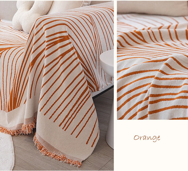 Multi-line chenille jacquard tassels bedcover sofa blanket, Couch bedspread nap blanket throw,Gift for Home, Decor