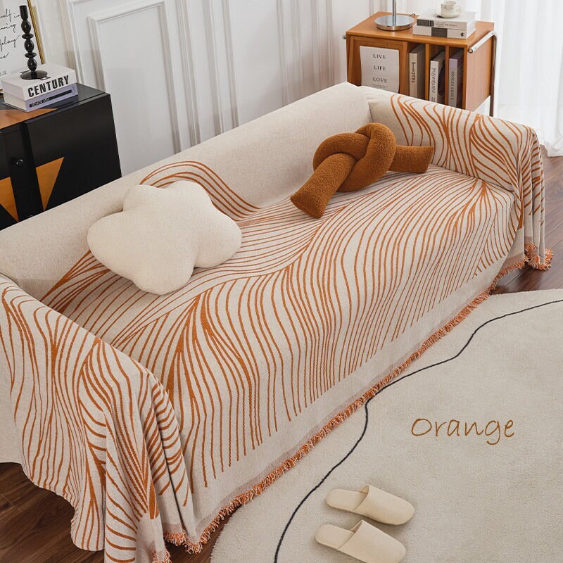 Multi-line chenille jacquard tassels bedcover sofa blanket, Couch bedspread nap blanket throw,Gift for Home, Decor