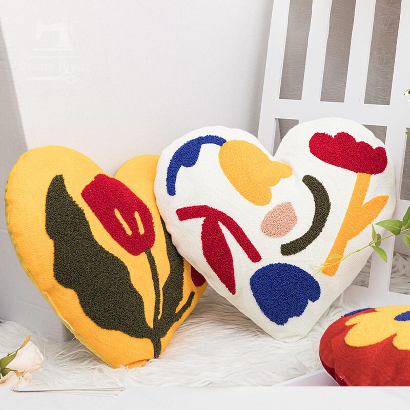 Flower embroidery pillow heart pillow cushion with filling,Embroidered cushion pillows, Home decorative pillows, Housewarming gifts.