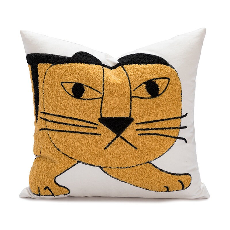 Cartoon tiger embroidered cotton texture pillowcases, Decorative pillow cushion cover, Housewarming gifts.