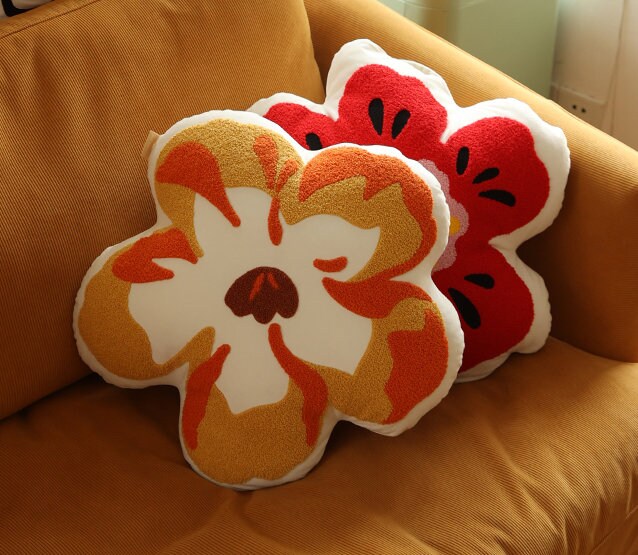 Flower shaped embroidery pillow cushion with filling, Velvet Embroidered cushion pillows, Home decorative pillows, Housewarming gifts.