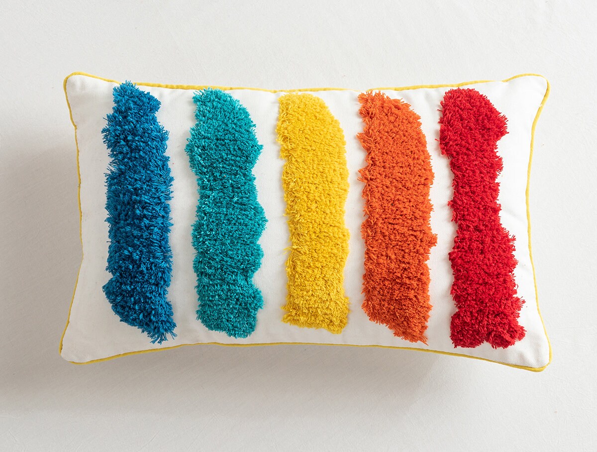 Color Triangle Tufted Cushion Cover 18" x 18"inch,100% Cotton Tufted Textured Pillow Case,Decorative Tassel Pillows,Housewarming gift.