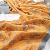 Yellow 6 Layers Cotton Butterfly Jacquard woven Throw Bed Cover 79x90" Sweet style Decor,Double-sided Bed Throw,Housewarming gift.