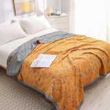 Yellow 6 Layers Cotton Butterfly Jacquard woven Throw Bed Cover 79x90" Sweet style Decor,Double-sided Bed Throw,Housewarming gift.